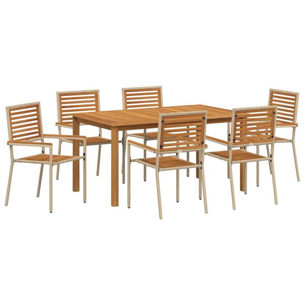 vidaXL Have Spisebordssæt 7 pcs Beige Poly rattan