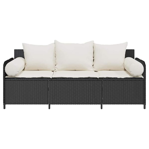 vidaXL 3-personers havesofa med hynder polyrattan sort