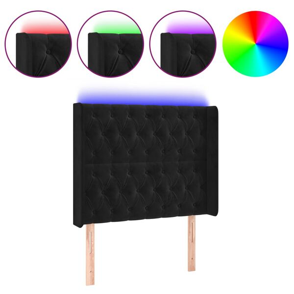 vidaXL sengegavl med LED-lys 93x16x118/128 cm fl&oslash;jl sort