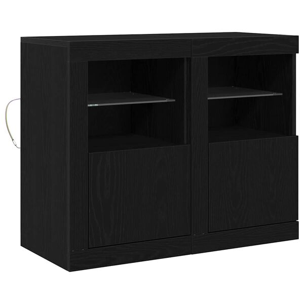 vidaXL LED Sideboard 2 pcs Sort eg 41 x 37 x 67 cm Konstrueret tr&aelig;