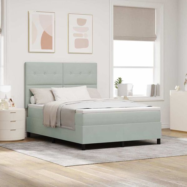 vidaXL LED Box Spring Bed med madras Lysegr&aring; 140 x 190 cm Stof