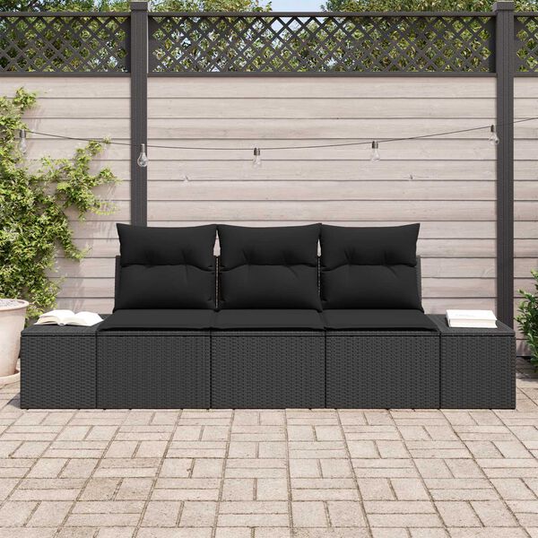 vidaXL Sofa S&aelig;t med pude 3 pcs Sort polyrattan