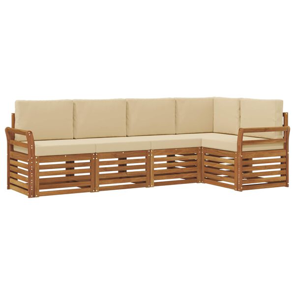 vidaXL Sektionalsofa s&aelig;t 5 pcs Naturlig og Beige Massivt Akacietr&aelig;