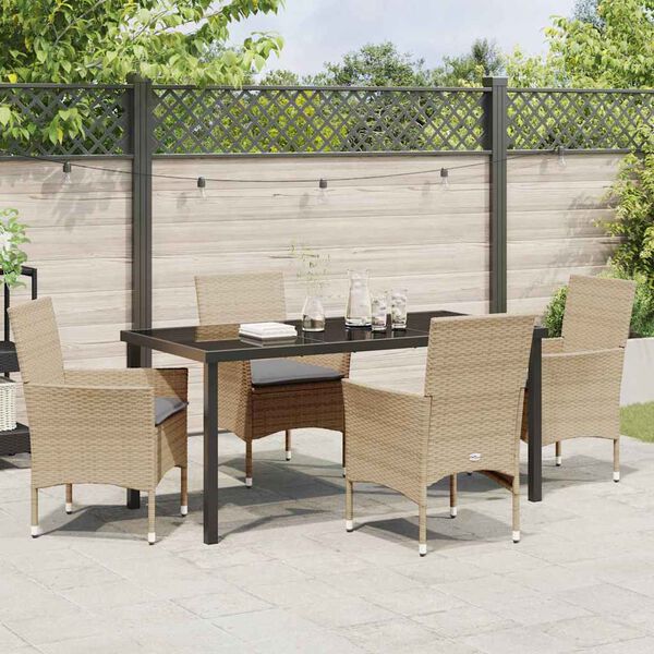 vidaXL Have Spisebordss&aelig;t med pude 5 pcs Beige polyrattan