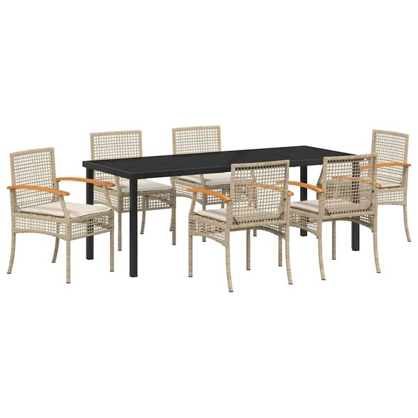 vidaXL Have Spisebordss&aelig;t 7 pcs Beige polyrattan