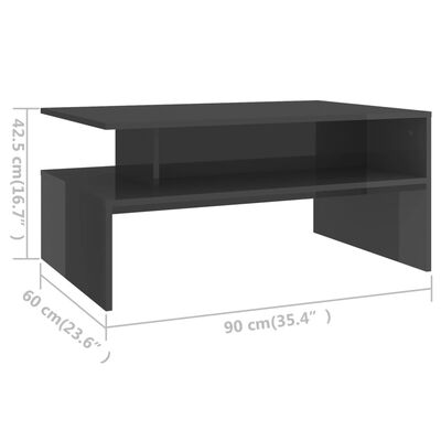 vidaXL sofabord 90x60x42,5 cm konstrueret træ grå højglans