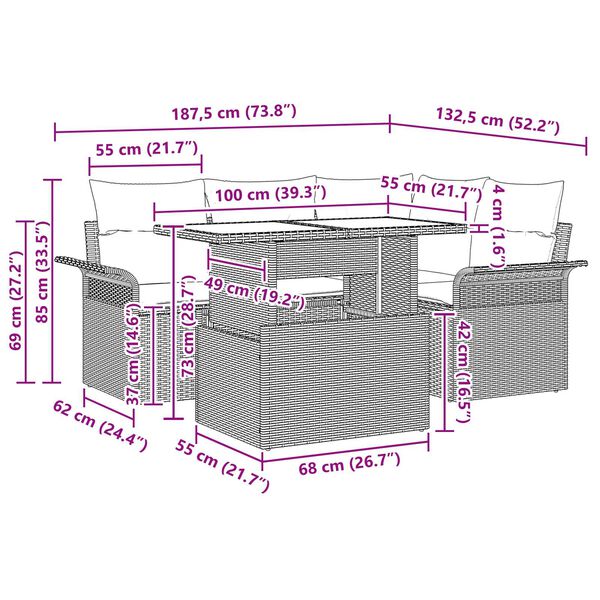 vidaXL Havesofa Sæt med pude med opbevaring 5 pcs Beige Poly rattan