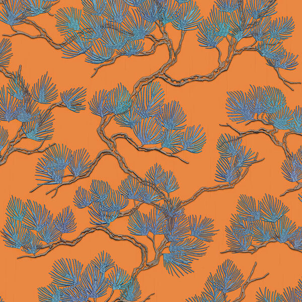 DUTCH WALLCOVERINGS tapet Pine Tree blå og orange