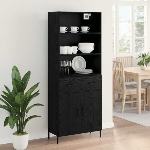 vidaXL Highboard med skuffe Sort eg 69,5 x 34 x 180 cm Konstrueret tr&aelig;