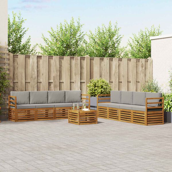 vidaXL Sofas&aelig;t med pude 9 pcs Naturlig og Lys Gr&aring; Massivt Akacietr&aelig;