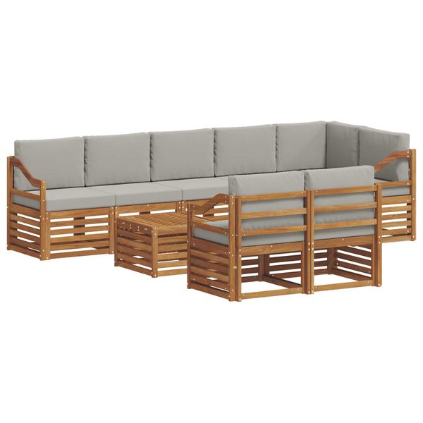 vidaXL Sofas&aelig;t med pude 9 pcs Naturlig og Lys Gr&aring; Massivt Akacietr&aelig;