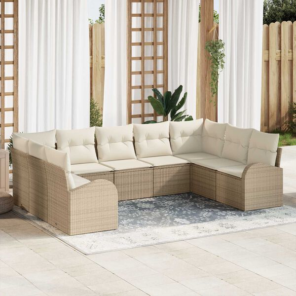 vidaXL Sofa S&aelig;t med pude 9 pcs Beige Poly Rattan