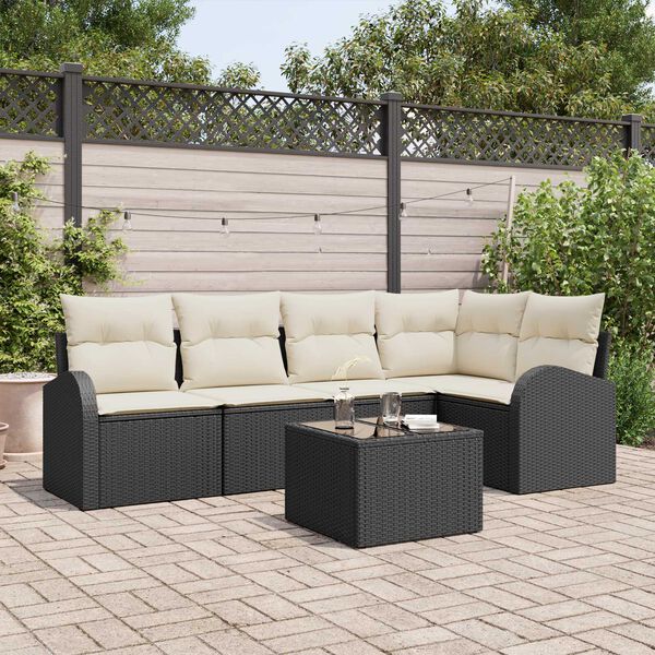 vidaXL Havesofa Sæt med pude 6 pcs Sort og hvid Poly rattan