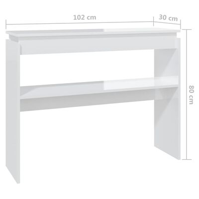 vidaXL konsolbord 102x30x80 cm konstrueret træ hvid højglans