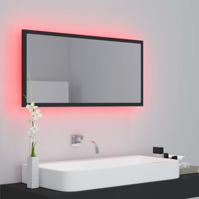 vidaXL badeværelsesspejl med LED-lys 90x8,5x37 cm akryl grå