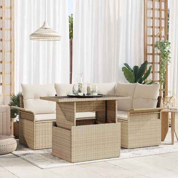 vidaXL Havesofa S&aelig;t med pude 5 pcs Beige Poly rattan