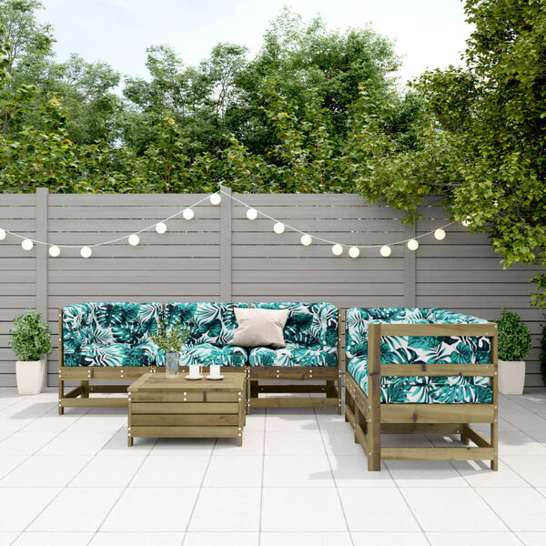 vidaXL lounges&aelig;t til haven 6 dele med hynder impr&aelig;gneret fyrretr&aelig;