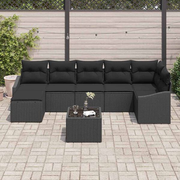vidaXL Havesofa S&aelig;t med pude med opbevaring 8 pcs Sort polyrattan