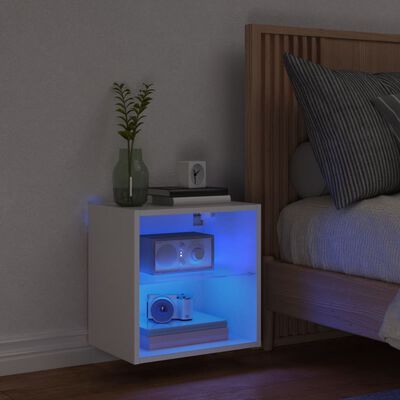 vidaXL sengebord med LED-lys væghængt hvid