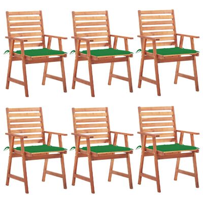 vidaXL spisebordsstole til haven 6 stk. med hynder massivt akacietræ