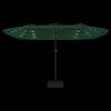 vidaXL parasol med dobbelt parasoldug og LED-lys 449x265 cm grøn