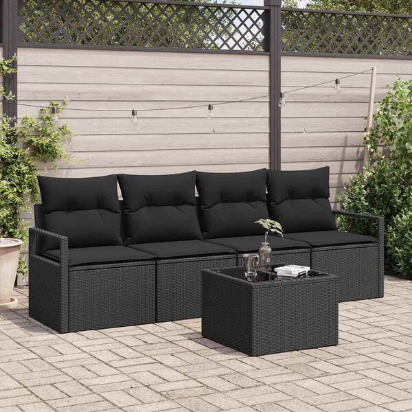 vidaXL Sofa S&aelig;t med pude med opbevaring 5 pcs Sort polyrattan