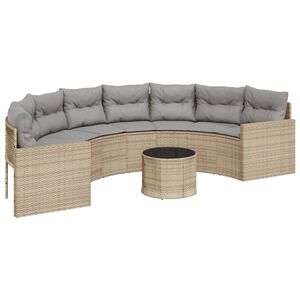 vidaXL havesofa med bord og hynder halvrund polyrattan beige