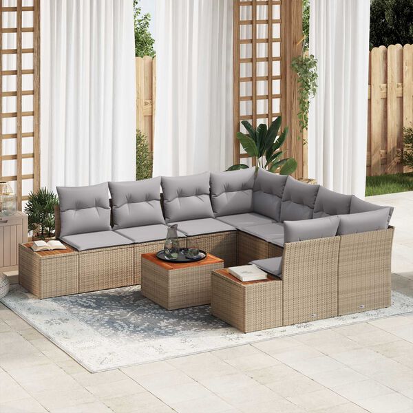 vidaXL Havesofa S&aelig;t med pude med opbevaring 9 pcs Beige Poly rattan