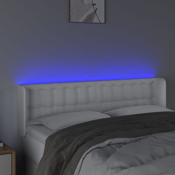 vidaXL sengegavl med LED-lys 147x16x78/88 cm kunstl&aelig;der hvid