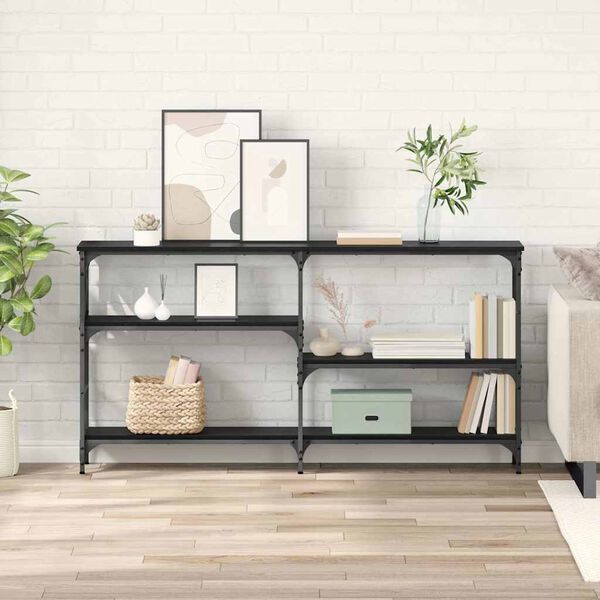 vidaXL Konsolbord med hylde Sort eg 150 x 29 x 76,5 cm Konstrueret tr&aelig;