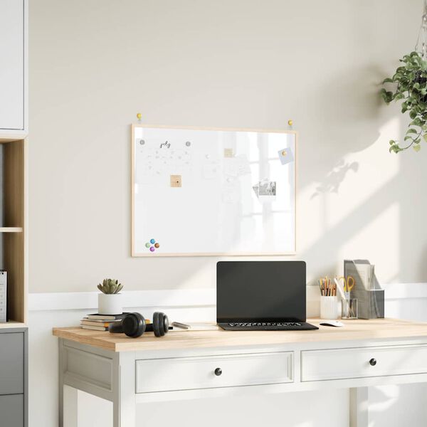 vidaXL magnetisk whiteboardtavle med ramme i massivt fyrretr&aelig; 80x55 cm