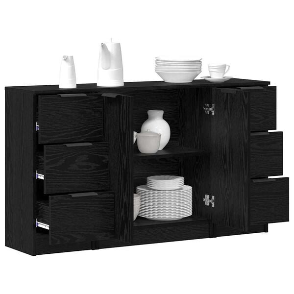 vidaXL Sideboard med skuffe 3 pcs Sort eg Konstrueret tr&aelig;