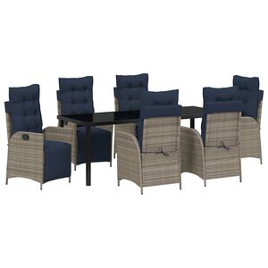 vidaXL Have Spisebordss&aelig;t med pude 7 pcs Gr&aring; og sort Rattan