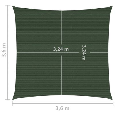 vidaXL solsejl 3,6x3,6 m 160 g/m² HDPE mørkegrøn