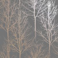 DUTCH WALLCOVERINGS tapet Rhea Trees grå og rosaguld
