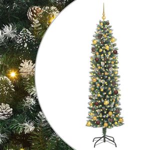 vidaXL Kunstigt slankt juletr&aelig; med 300 LED'er Gr&oslash;n og Hvid 210 cm