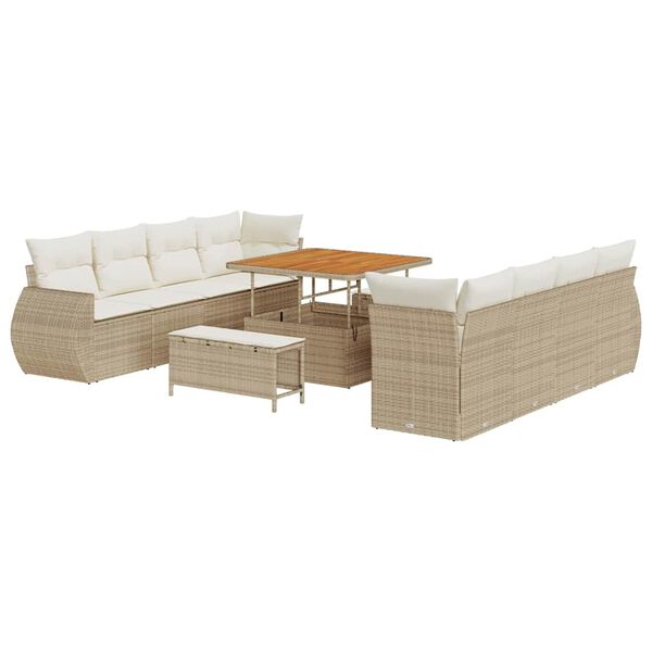 vidaXL Havesofa S&aelig;t med pude med opbevaring 11 pcs Beige polyrattan