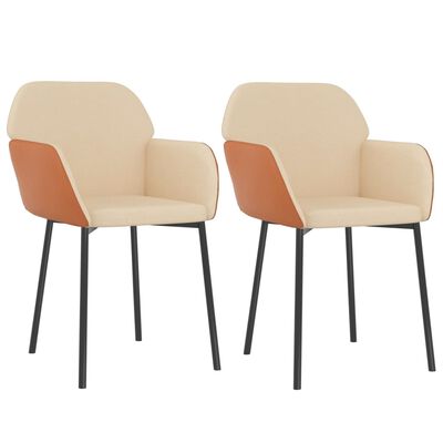 vidaXL spisebordsstole 2 stk. stof og kunstlæder cremefarvet