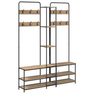 vidaXL Knager&aelig;kke med sko b&aelig;nk Artisan-eg 143 x 30 x 199,5 cm