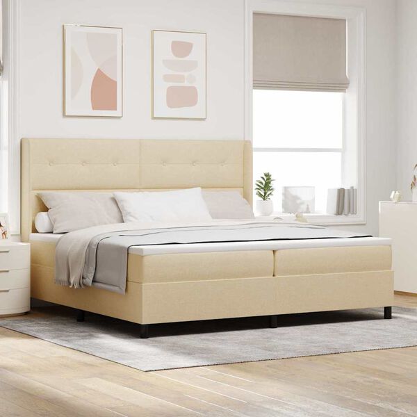vidaXL LED Box Spring Bed med madras Creme 200 x 200 cm Stof