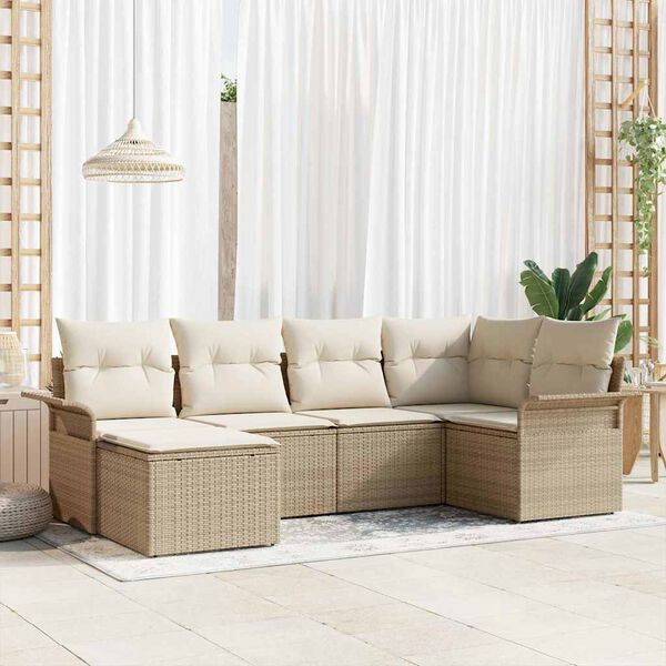 vidaXL Havesofa Sæt med pude 6 pcs Beige polyrattan