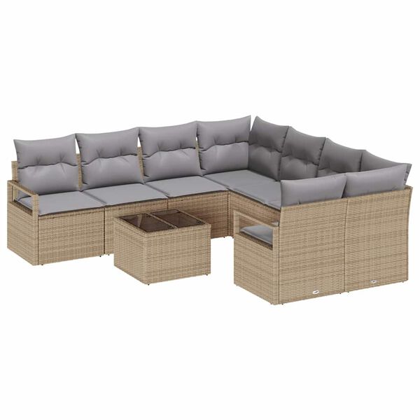 vidaXL Sofa S&aelig;t med pude med opbevaring 9 pcs Beige og gr&aring; polyrattan