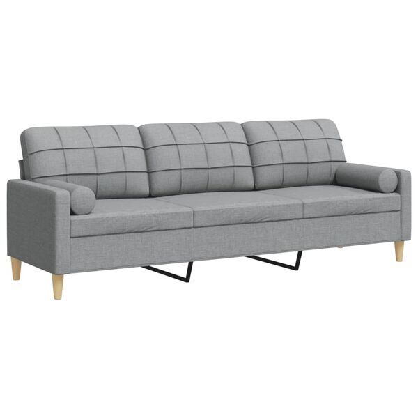 vidaXL 3-personers sofa med pyntepuder 210 cm stof lysegr&aring;