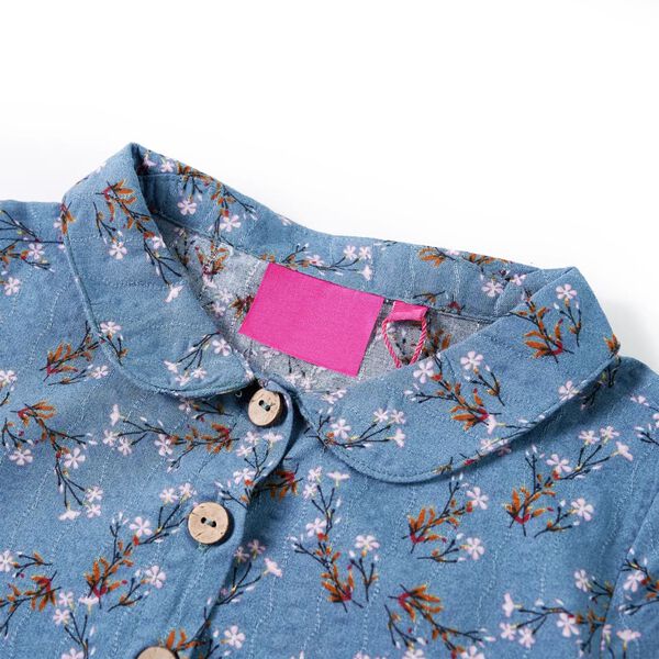 Langærmet kjole til børn str. 116 petroleumsblå