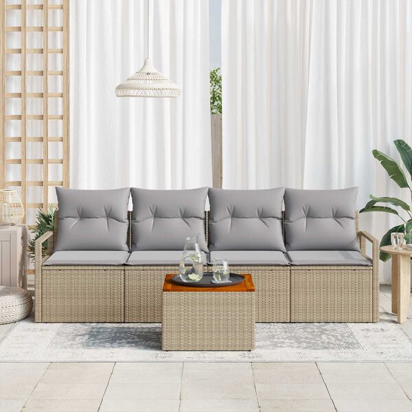 vidaXL Havesofa Sæt med opbevaring 5 pcs Beige og lys grå polyrattan
