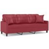 vidaXL 3-personers sofa med pyntepuder 180 cm kunstl&aelig;der vinr&oslash;d