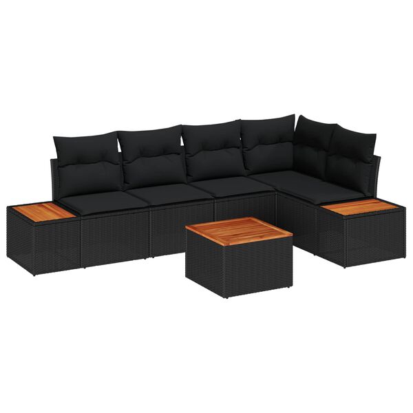 vidaXL Havesofa S&aelig;t med pude med opbevaring 6 pcs Sort Poly rattan