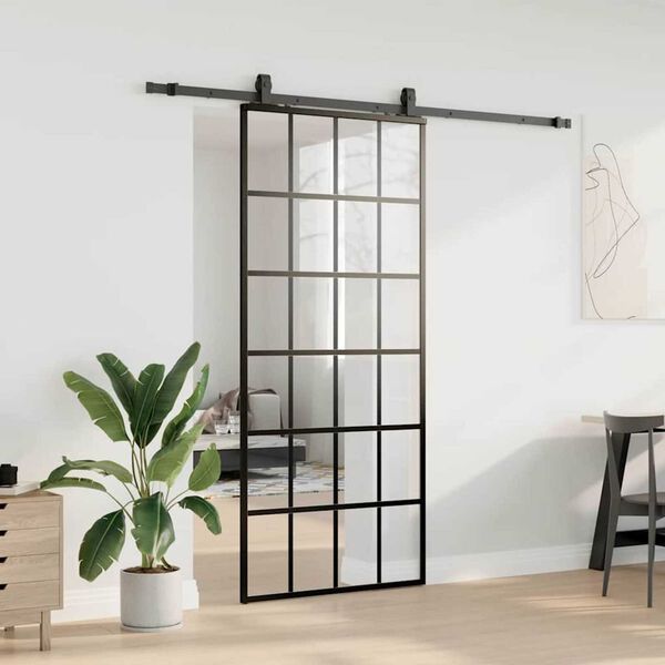 vidaXL skyded&oslash;r med hardwares&aelig;t 90x205 cm ESG glas sort
