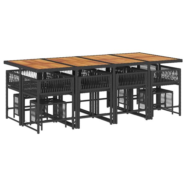 vidaXL spisebordss&aelig;t til haven 13 dele med hynder polyrattan sort