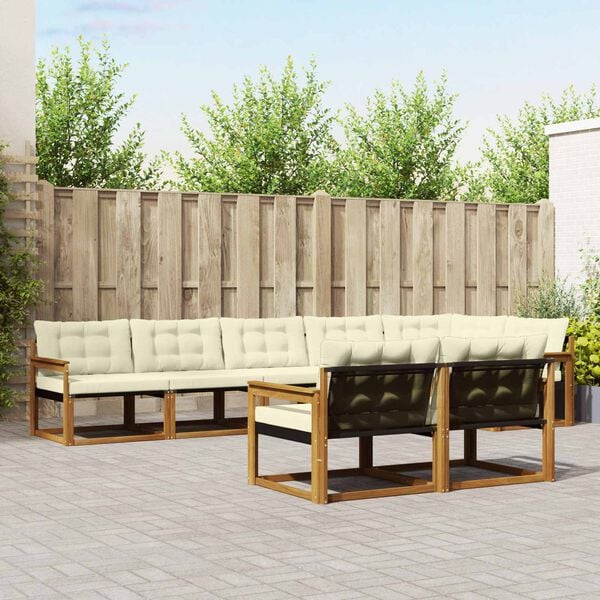 vidaXL Udend&oslash;rs sofagruppe med pude 8 pcs Naturlig og Fl&oslash;de